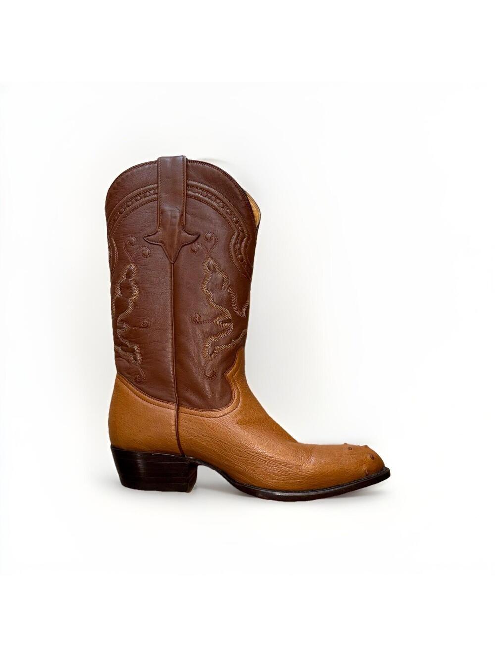 Gavel Cowboy Boots Men 9 EE Brown Tan Smooth Ostrich Toe Western Leather